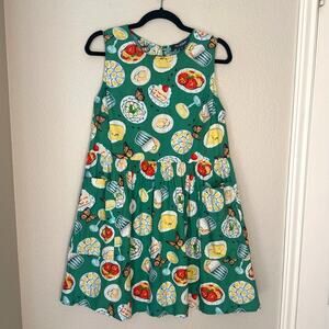 Modcloth Green Cotton Picnic Butterfly Sundress, Novelty Retro Print, Size Large